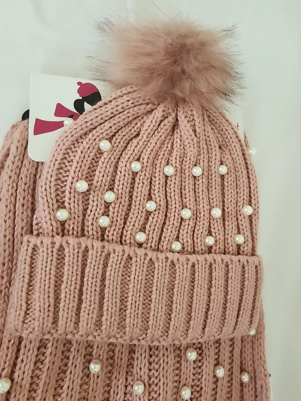 NWT Just Jamie Pearl Ribbed Knit Hat Scarf Set Pink 2pc INCOMPLETE Missing Glove